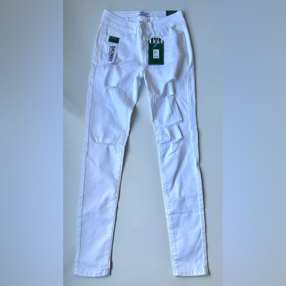 NWT Wax Jean Bright White Low Rise Distressed Stretch Skinny Jeans Juniors Sz 1